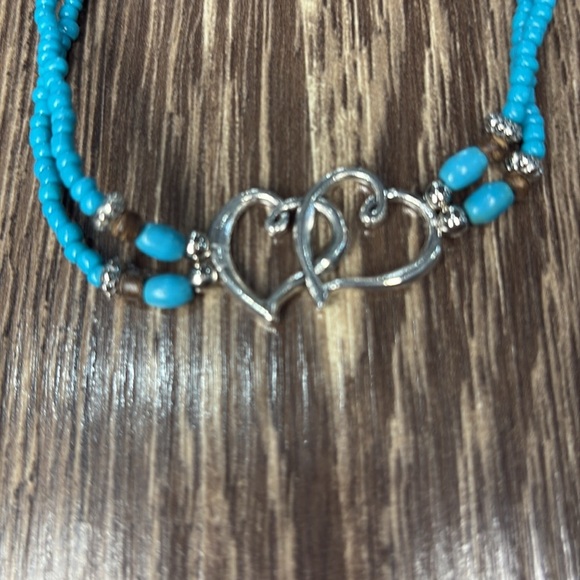 Turquoise Beaded Heart Anklet with stretchy band - Picture 2 of 2